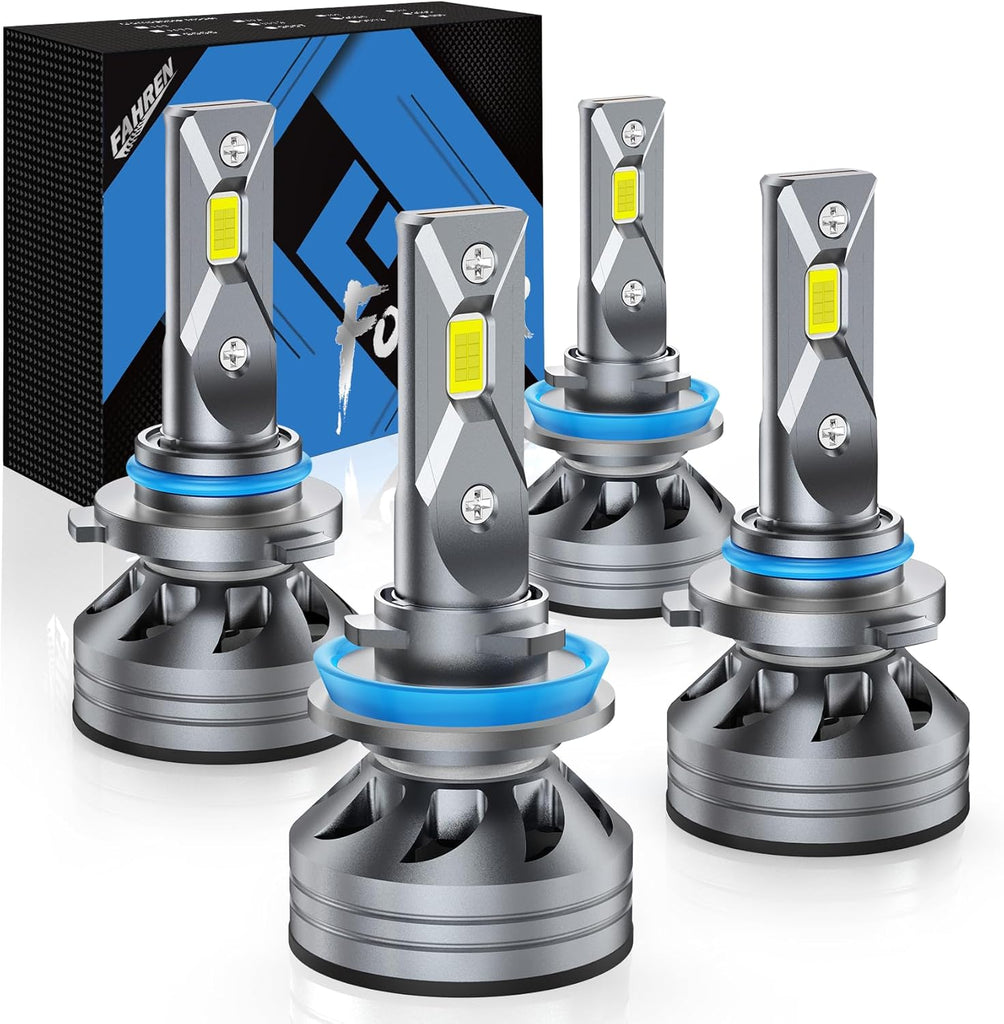 FAHREN H1 Fog Bulbs, 28000LM Brightness 1:1 Mini Size No Adapter Needed Plug & Play, 6500k White with 16 CSP Chips, Canbus Ready Non-Polarity H1 Light Bulb with Turbo Fan, IP68 Waterproof Pack of 2