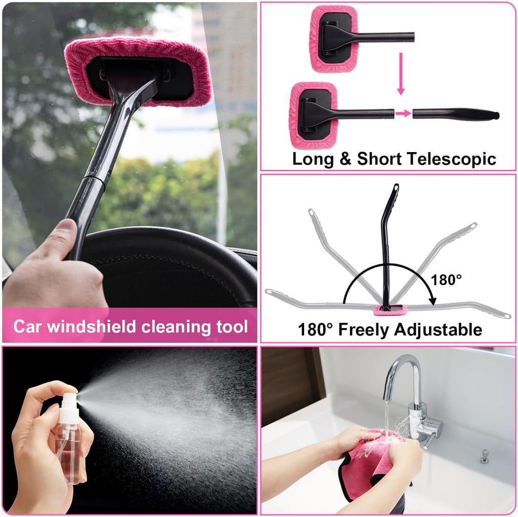 Viewsun 17pcs Car Cleaning Kit, Pink Car Interior Detailing Kit with High Power Handheld Vacuum, Detailing Brush Set, Windshield Cleaner, Cleaning Gel, Complete Auto Accessories for Women Gift