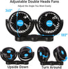Car Fan Adjustable Dual Head 12V 360° Rotatable 4 Inches Car Clip Fan for Front/Rear Seat Passenger Car Essentials Cooler with Stepless Speed Regulation for Vehicle SUV, RV