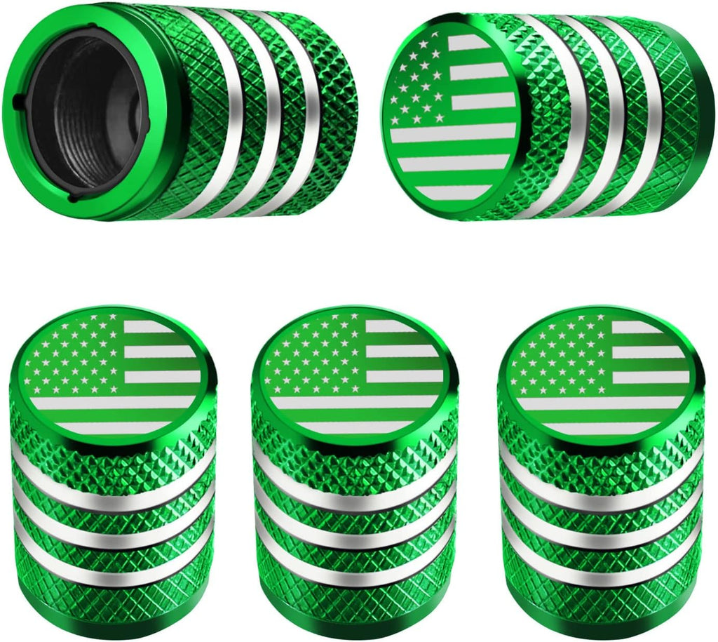Tire Valve Stem Cap Cover - (5 Pack) Tire Air Cap Metal with Plastic Liner Corrosion Resistant Leak-Proof American Flag for Car Truck Motorcycle Bike Black