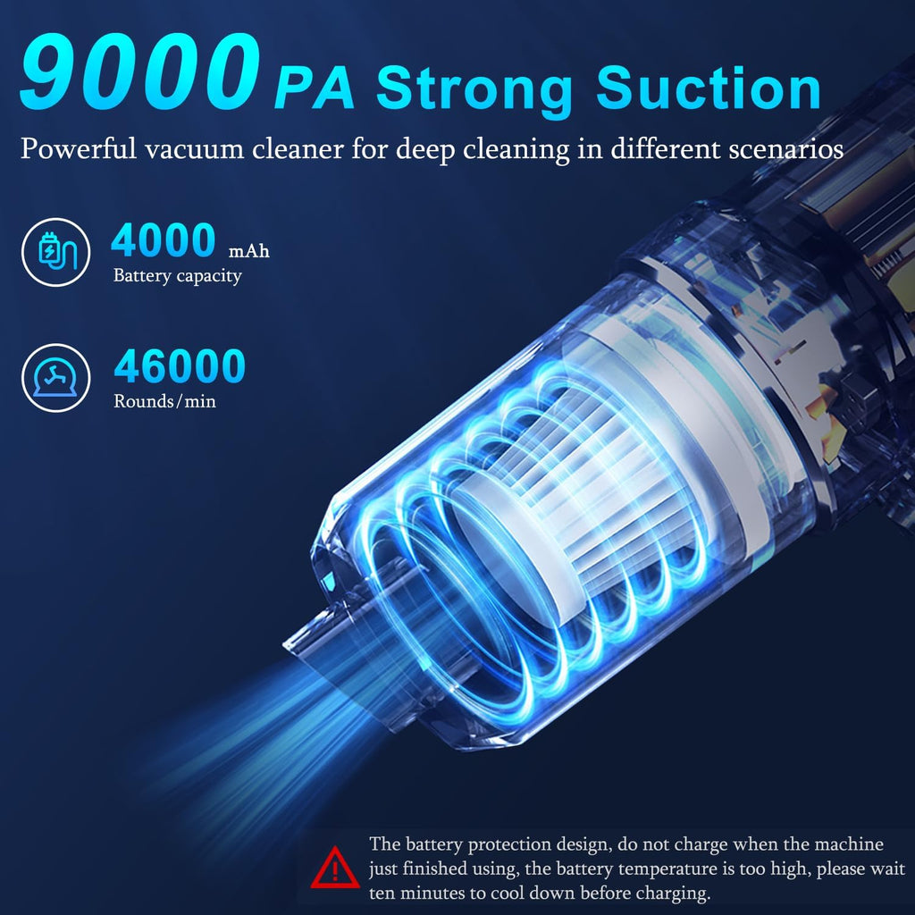 KMM Handheld Car Vacuum Cleaner, 9000Pa Vacuum Cleaner and Air Duster, 120W High Power Hand Held Vacuum with LED Light and Multi-Nozzles for Car, Home, Office, Pet