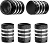 Tire Valve Stem Cap Cover - (5 Pack) Tire Air Cap Metal with Plastic Liner Corrosion Resistant Leak-Proof American Flag for Car Truck Motorcycle Bike Black