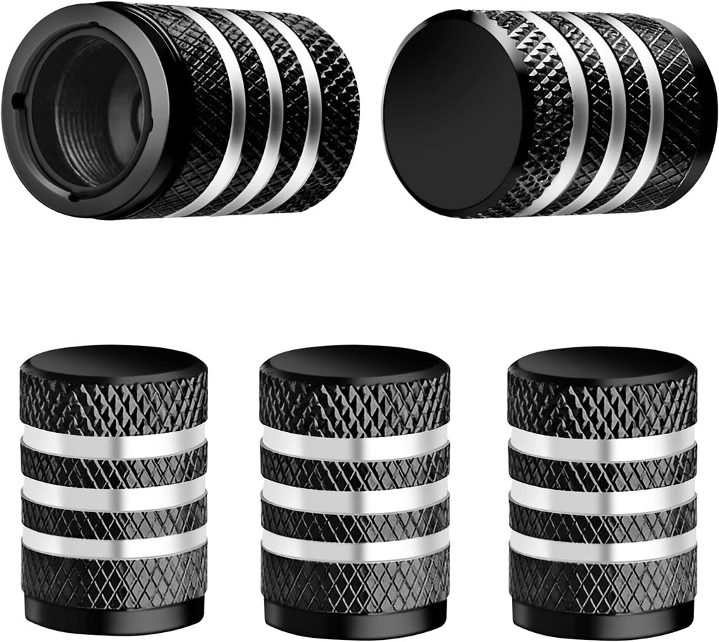 Tire Valve Stem Cap Cover - (5 Pack) Tire Air Cap Metal with Plastic Liner Corrosion Resistant Leak-Proof American Flag for Car Truck Motorcycle Bike Black
