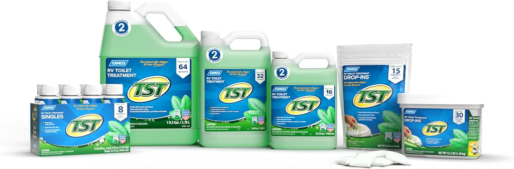 Camco TST MAX RV Toilet Treatment Drop-INs - Control Unwanted Odors & Break Down Waste and Tissue - Safe Septic Tank Treatment - Orange Scent, 30-Pack (41183)