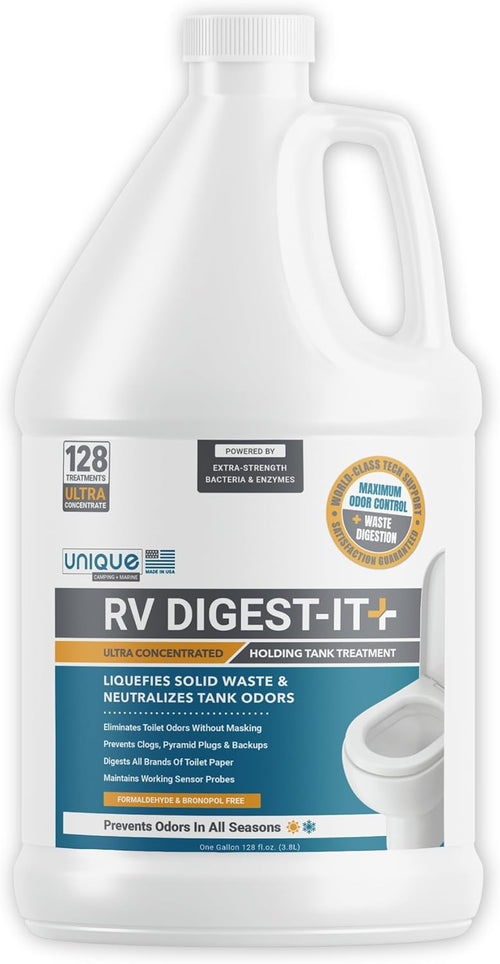 Unique RV Digest-It+ Extra-Strength Ultra-Concentrate - 32 RV Toilet Treatments - Eliminates Smells and Liquifies Waste (32 oz)