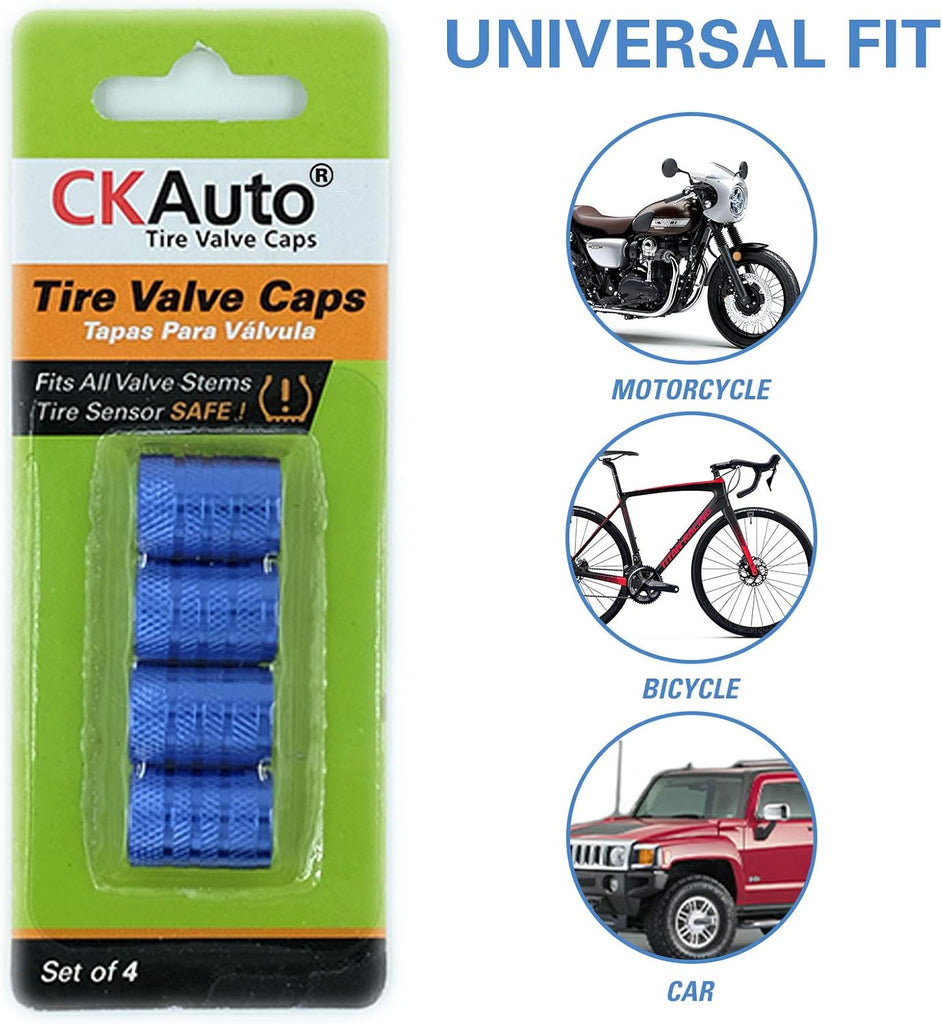 CKAuto Tire Valve Stem Caps, Black, 4 pcs/Pack, Anodized Aluminum Tire Valve Cap Set, Corrosion Resistant, Universal Stem Covers for Cars Trucks Motorcycles SUVs and Bikes