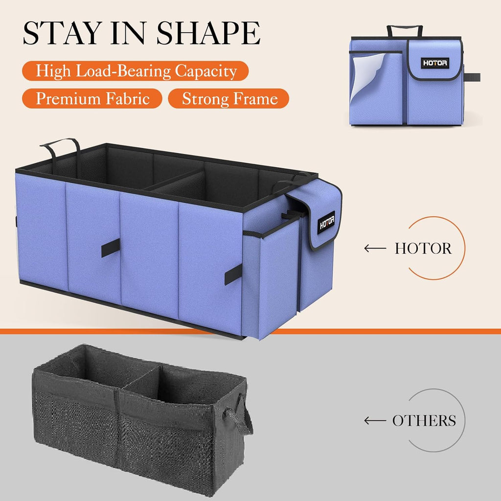 HOTOR Trunk Organizer - Car Organizer, Foldable Trunk organizer for SUVs & Sedans, Sturdy Car Organization for Car Accessories, Tools, Sundries, Black, 2 Compartments, 21.3"×12.6"×10.6"