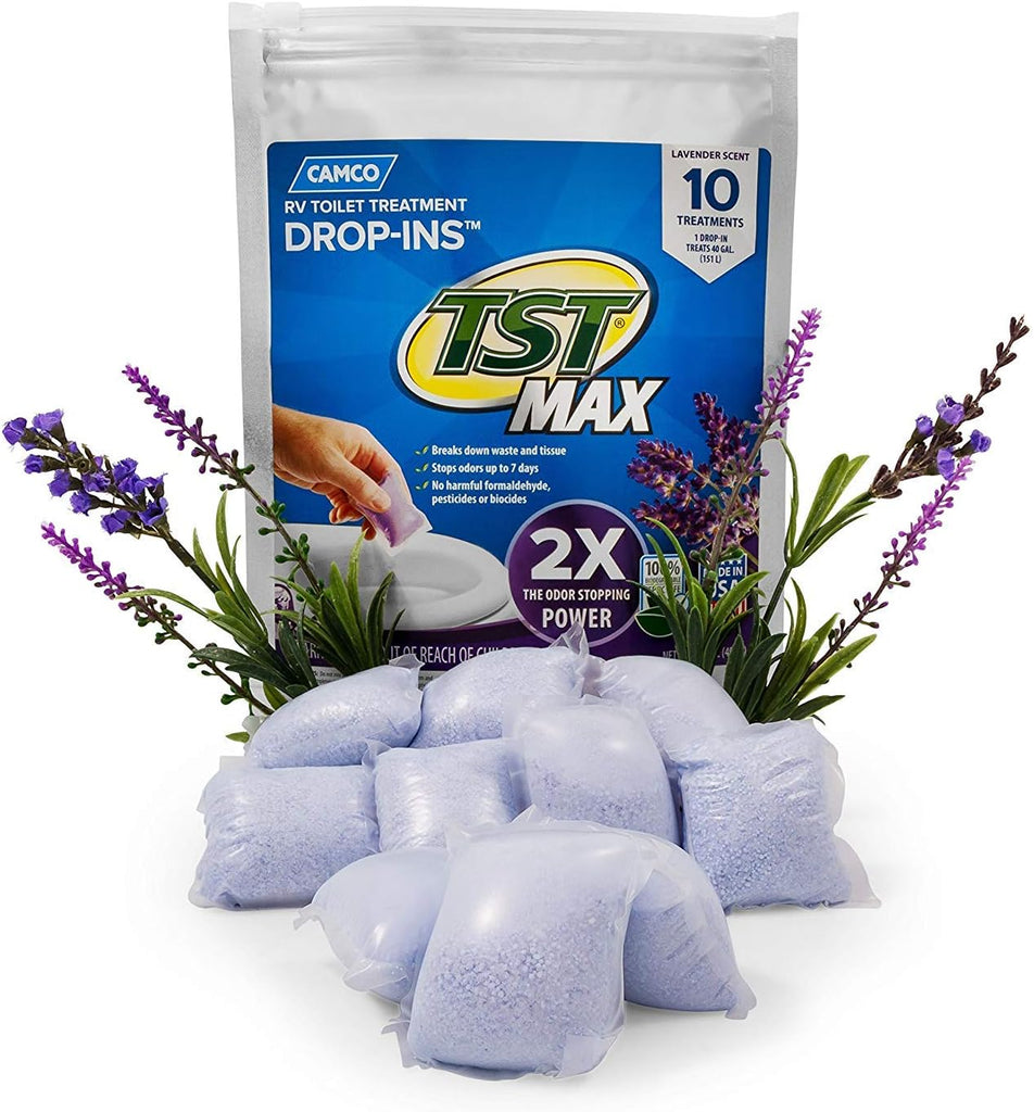 Camco TST MAX RV Toilet Treatment Drop-INs - Control Unwanted Odors & Break Down Waste and Tissue - Safe Septic Tank Treatment - Orange Scent, 30-Pack (41183)