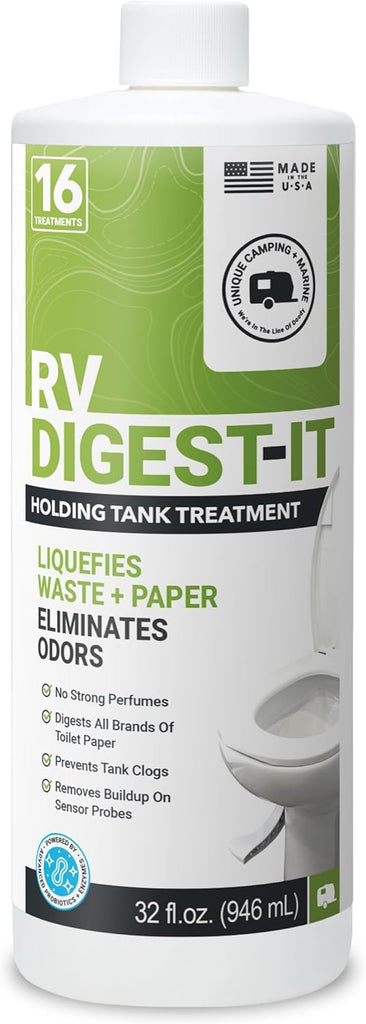 Unique RV Digest-It+ Extra-Strength Ultra-Concentrate - 32 RV Toilet Treatments - Eliminates Smells and Liquifies Waste (32 oz)