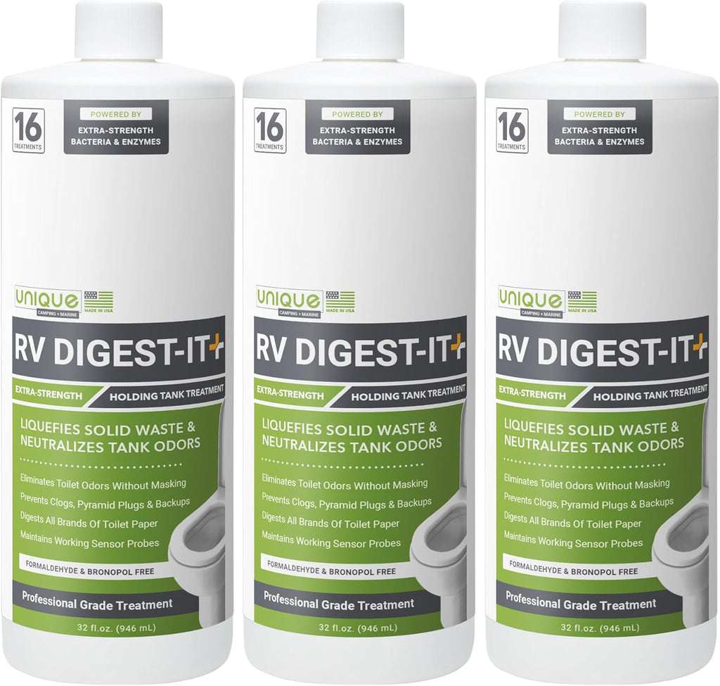 Unique RV Digest-It+ Extra-Strength Ultra-Concentrate - 32 RV Toilet Treatments - Eliminates Smells and Liquifies Waste (32 oz)