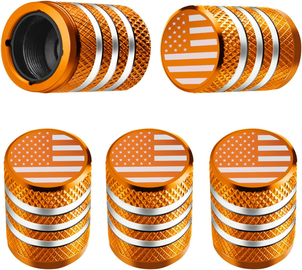 Tire Valve Stem Cap Cover - (5 Pack) Tire Air Cap Metal with Plastic Liner Corrosion Resistant Leak-Proof American Flag for Car Truck Motorcycle Bike Black