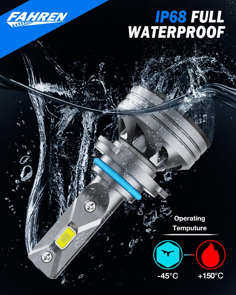 FAHREN H1 Fog Bulbs, 28000LM Brightness 1:1 Mini Size No Adapter Needed Plug & Play, 6500k White with 16 CSP Chips, Canbus Ready Non-Polarity H1 Light Bulb with Turbo Fan, IP68 Waterproof Pack of 2