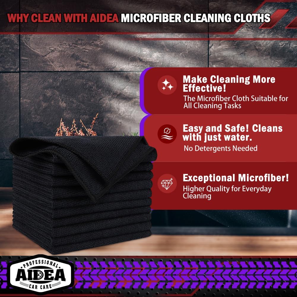 AIDEA Microfiber Cleaning Cloth, 50PK, Microfiber Towels for Cars, Premium All Purpose Car Cloths, Dusting Cloth Cleaning Rags, Absorbent Towels for SUVs, House, Kitchen, Window, 12"×12"
