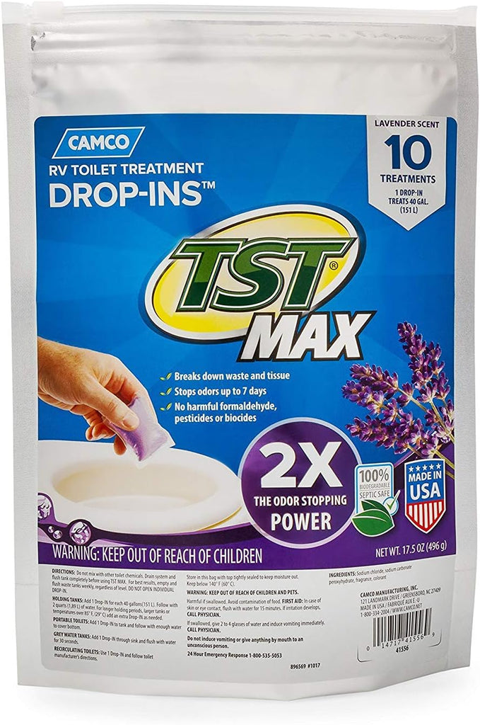 Camco TST MAX RV Toilet Treatment Drop-INs - Control Unwanted Odors & Break Down Waste and Tissue - Safe Septic Tank Treatment - Orange Scent, 30-Pack (41183)