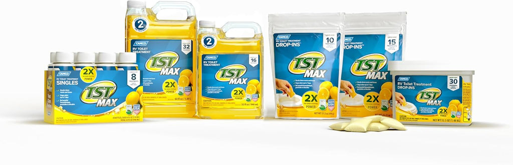 Camco TST MAX RV Toilet Treatment Drop-INs - Control Unwanted Odors & Break Down Waste and Tissue - Safe Septic Tank Treatment - Orange Scent, 30-Pack (41183)