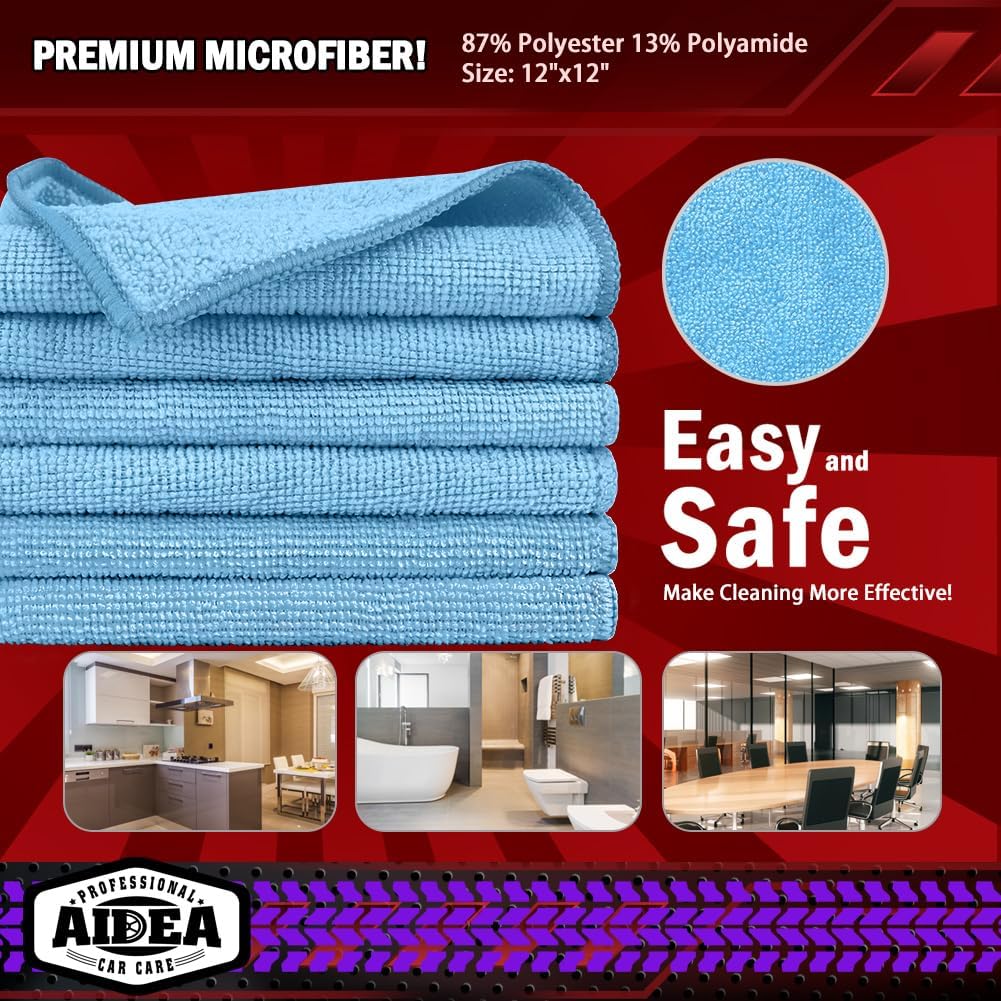 AIDEA Microfiber Cleaning Cloth, 50PK, Microfiber Towels for Cars, Premium All Purpose Car Cloths, Dusting Cloth Cleaning Rags, Absorbent Towels for SUVs, House, Kitchen, Window, 12"×12"