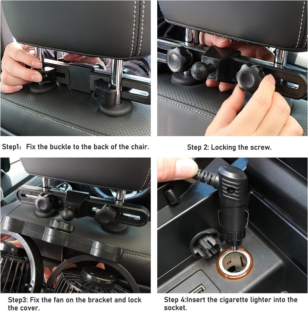 Car Fan Adjustable Dual Head 12V 360° Rotatable 4 Inches Car Clip Fan for Front/Rear Seat Passenger Car Essentials Cooler with Stepless Speed Regulation for Vehicle SUV, RV