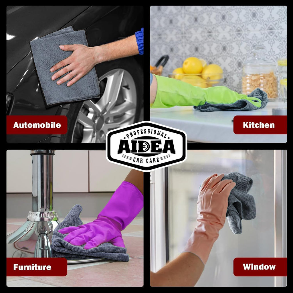 AIDEA Microfiber Cleaning Cloth, 50PK, Microfiber Towels for Cars, Premium All Purpose Car Cloths, Dusting Cloth Cleaning Rags, Absorbent Towels for SUVs, House, Kitchen, Window, 12"×12"