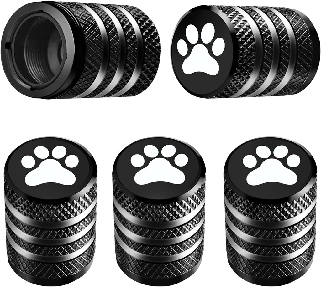 Tire Valve Stem Cap Cover - (5 Pack) Tire Air Cap Metal with Plastic Liner Corrosion Resistant Leak-Proof American Flag for Car Truck Motorcycle Bike Black