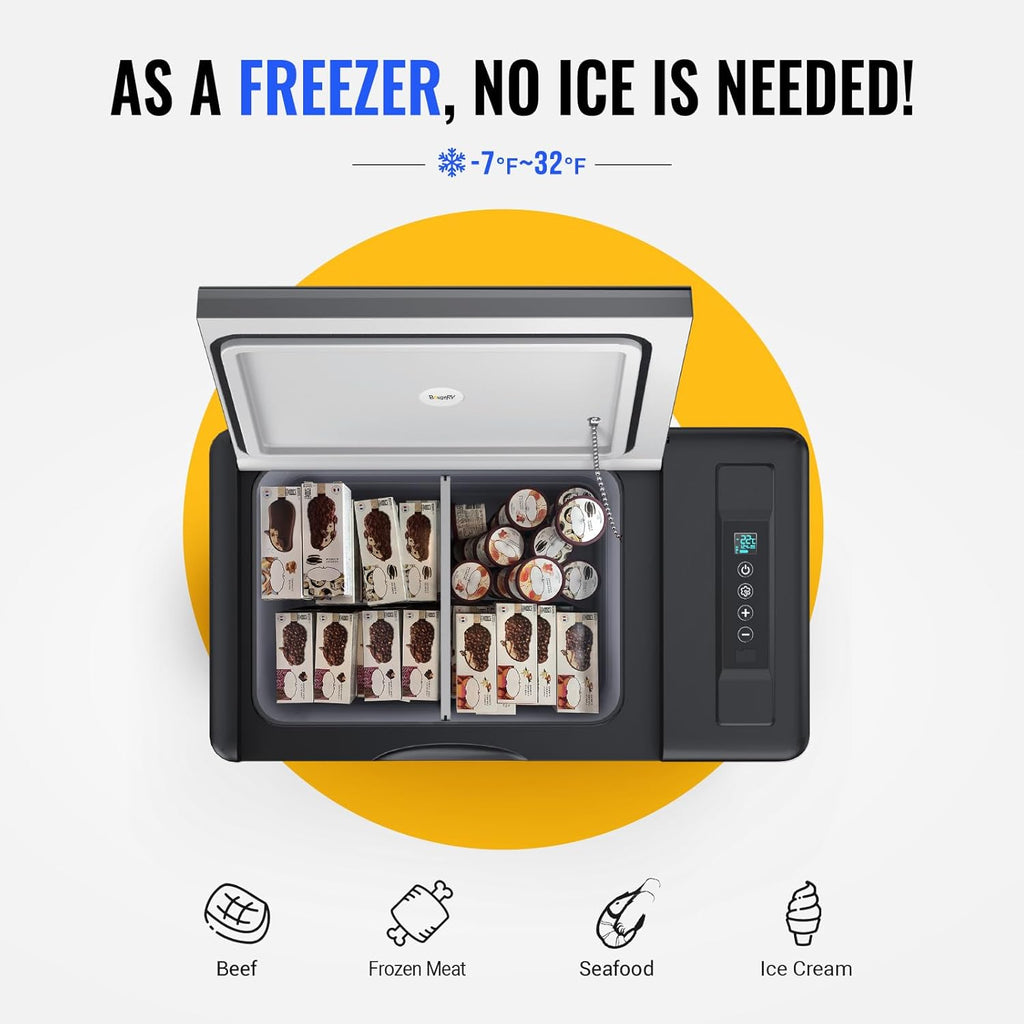 BougeRV 12 Volt Refrigerator 12V Car Fridge 23 Quart Portable Freezer Compressor Cooler 12/24V DC 110~240 Volt AC for Truck Van RV Camper SUV Travel Camping Road Trips Tailgating -8℉~50℉