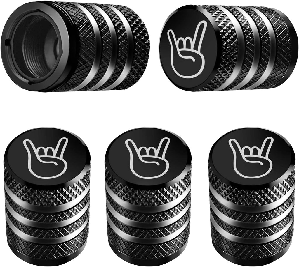 Tire Valve Stem Cap Cover - (5 Pack) Tire Air Cap Metal with Plastic Liner Corrosion Resistant Leak-Proof American Flag for Car Truck Motorcycle Bike Black