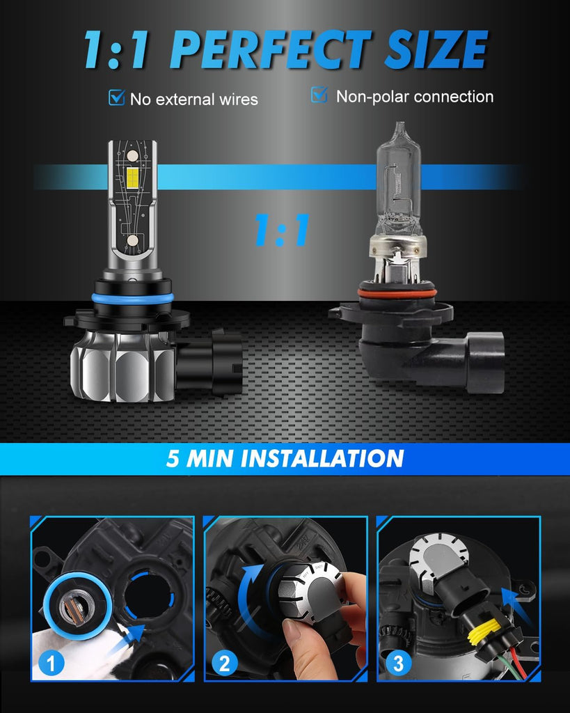 FAHREN H1 Fog Bulbs, 28000LM Brightness 1:1 Mini Size No Adapter Needed Plug & Play, 6500k White with 16 CSP Chips, Canbus Ready Non-Polarity H1 Light Bulb with Turbo Fan, IP68 Waterproof Pack of 2