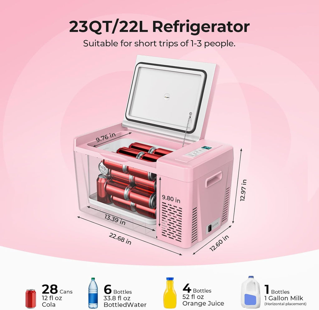 BougeRV 12 Volt Refrigerator 12V Car Fridge 23 Quart Portable Freezer Compressor Cooler 12/24V DC 110~240 Volt AC for Truck Van RV Camper SUV Travel Camping Road Trips Tailgating -8℉~50℉