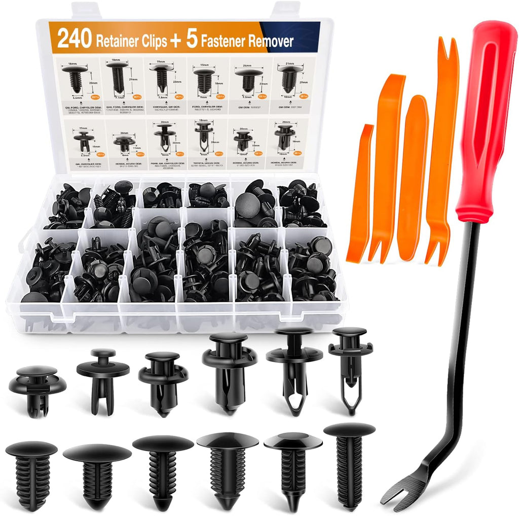 GOOACC 238Pcs Trim Removal Tool, Auto Push Pin Bumper Retainer Clip Set Fastener Terminal Remover Tool Adhesive Cable Clips Pry Kit Car Panel Radio Removal Auto Clip Pliers (GRC-207)