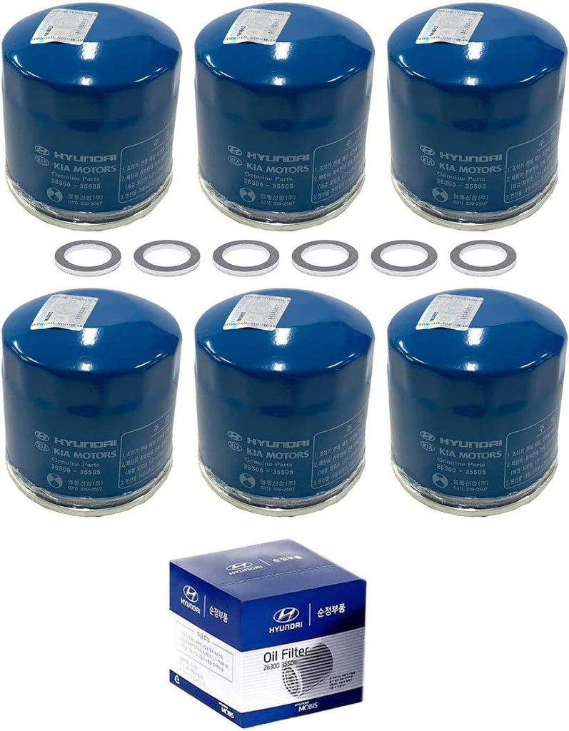 Genuine OEM Hyundai & Kia Oil Filter 26300-35505 (New Version of 35504) (6 pack)