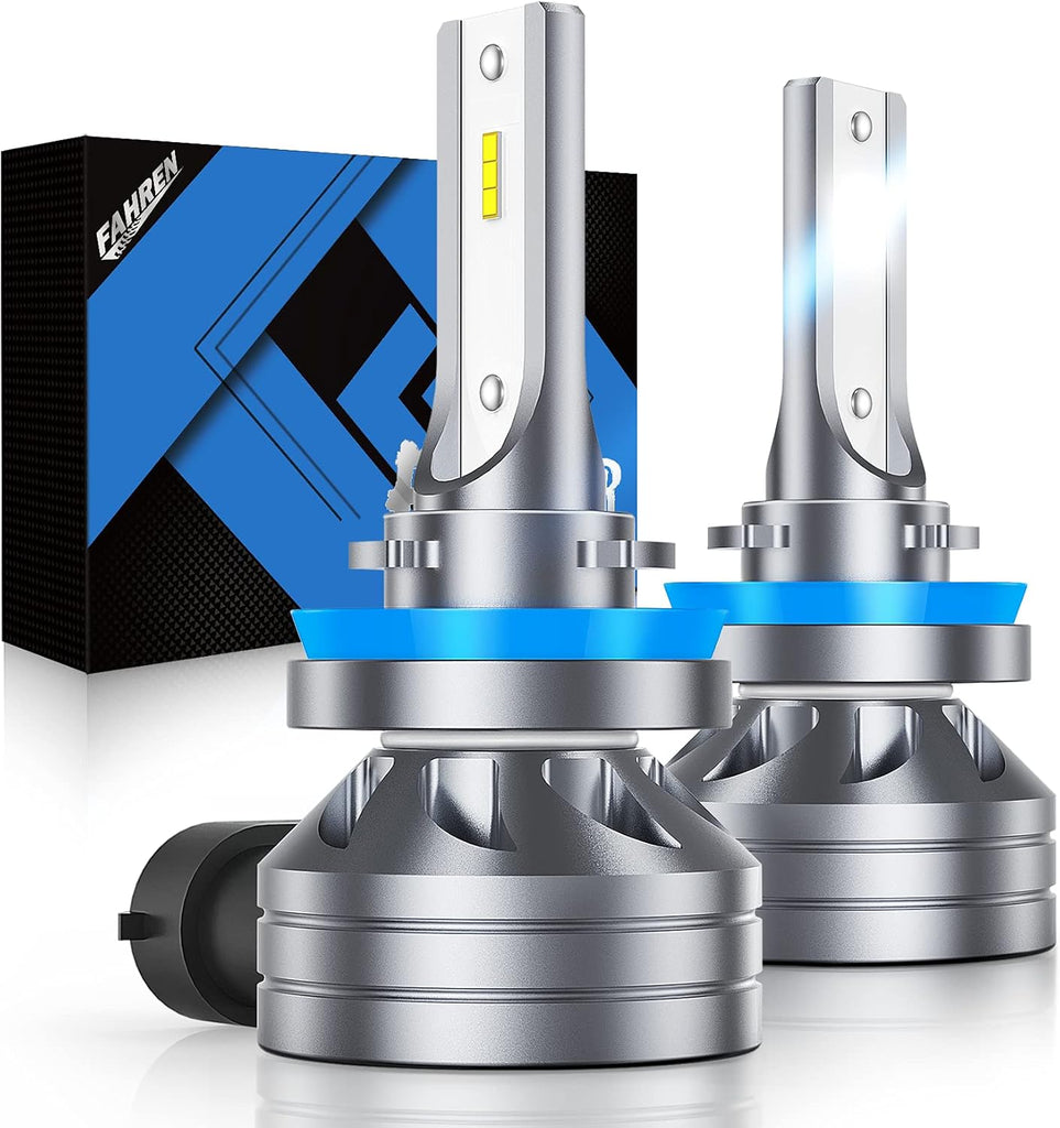 FAHREN H1 Fog Bulbs, 28000LM Brightness 1:1 Mini Size No Adapter Needed Plug & Play, 6500k White with 16 CSP Chips, Canbus Ready Non-Polarity H1 Light Bulb with Turbo Fan, IP68 Waterproof Pack of 2