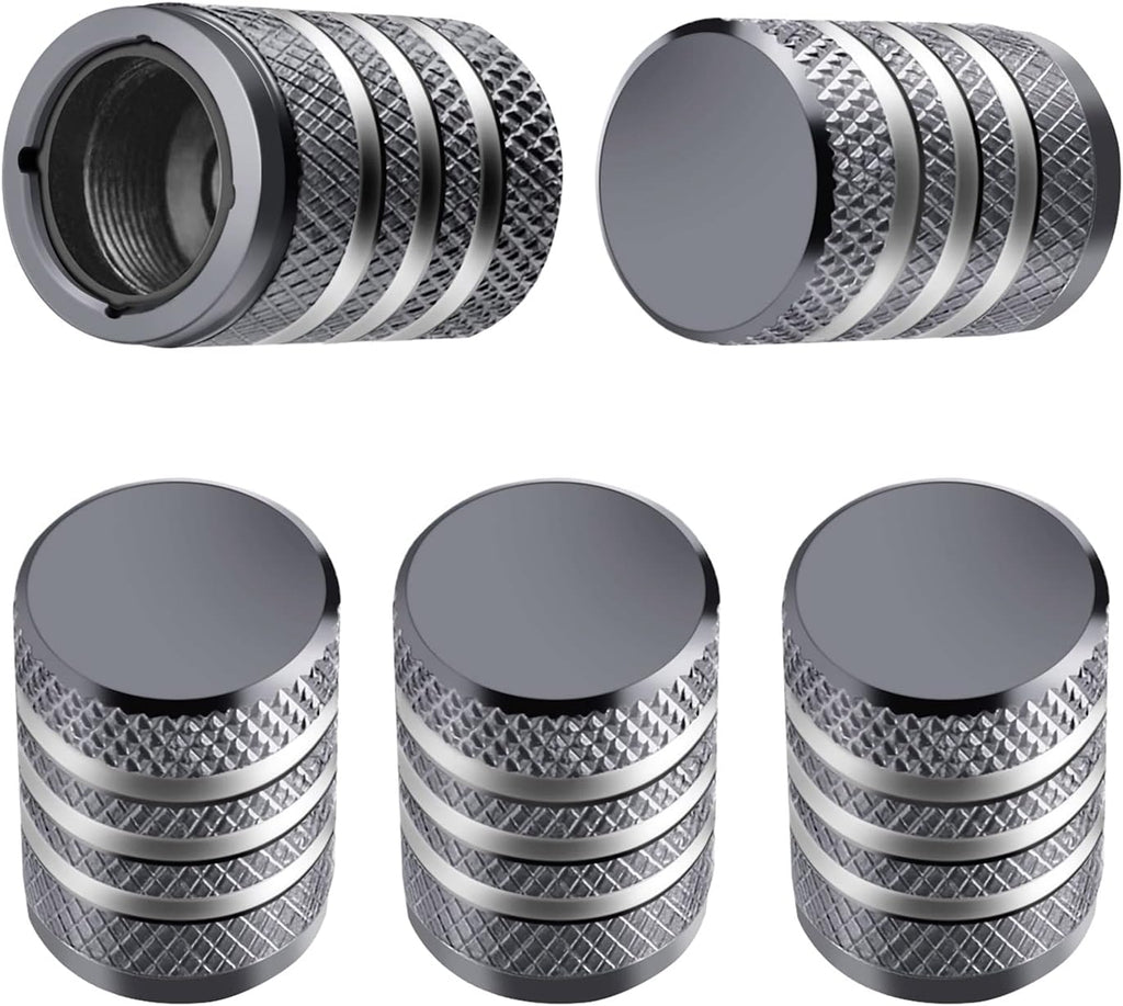 Tire Valve Stem Cap Cover - (5 Pack) Tire Air Cap Metal with Plastic Liner Corrosion Resistant Leak-Proof American Flag for Car Truck Motorcycle Bike Black