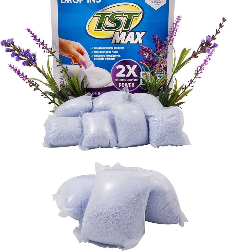 Camco TST MAX RV Toilet Treatment Drop-INs - Control Unwanted Odors & Break Down Waste and Tissue - Safe Septic Tank Treatment - Orange Scent, 30-Pack (41183)
