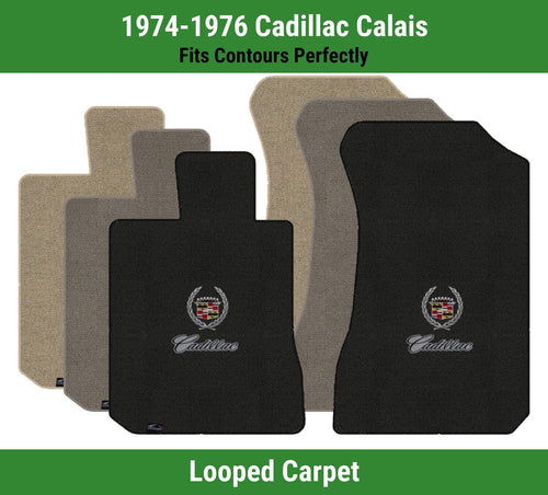 Lloyd Loop Front Mats for '74-76 Calais W/Cadillac Crest 2 Silver/Black on Gray