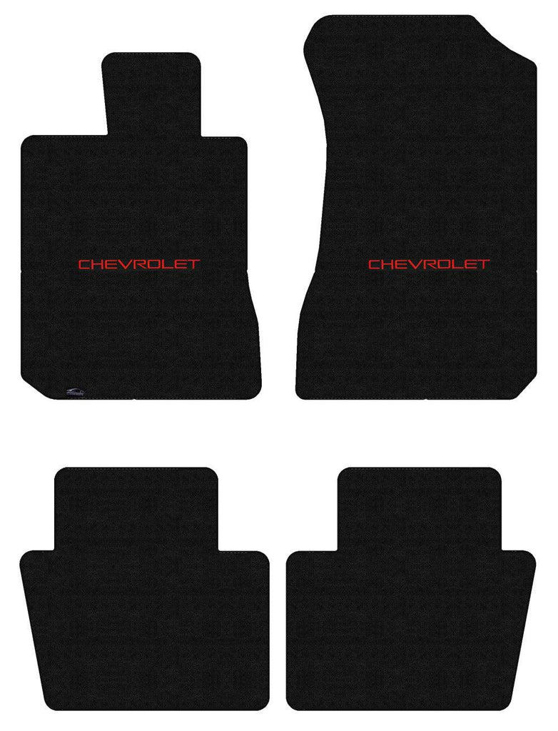 Lloyd Luxe Front & Rear Carpet Mats for '90-94 Chevy Lumina W/Chevy Red on Black