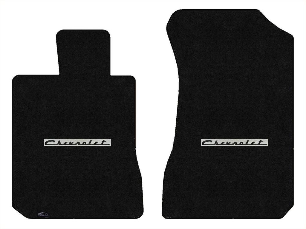 Lloyd Velourtex Front Carpet Mats for '58 Chevy Biscayne W/Black on Silver Chevy
