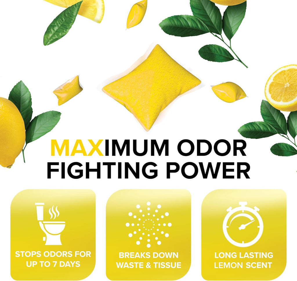 Camco TST MAX RV Toilet Treatment Drop-INs - Control Unwanted Odors & Break Down Waste and Tissue - Safe Septic Tank Treatment - Orange Scent, 30-Pack (41183)