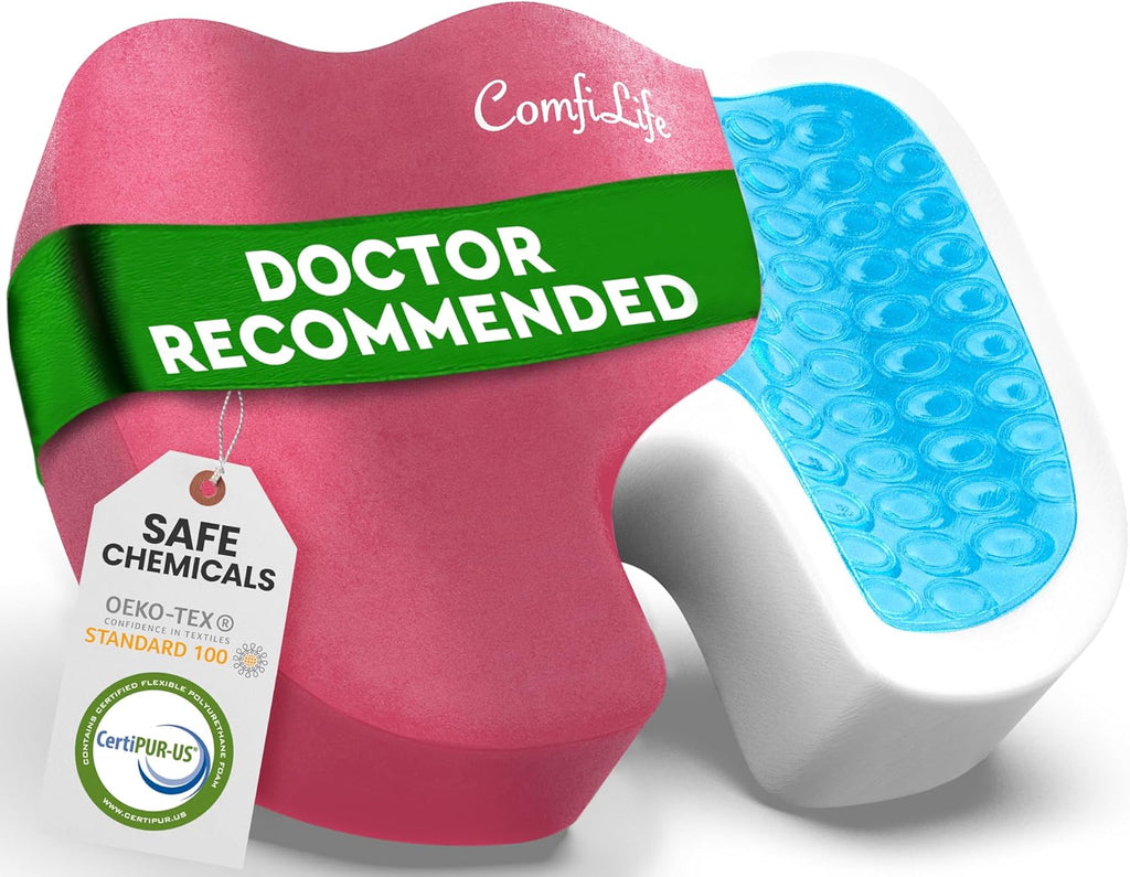 ComfiLife Premium Gel & Memory Foam Seat Cushion – Doctor Recommended Office Chair Cushion, Car Seat Cushion – Chair Cushions for Back & Sciatica Pain Relief – Seat Cushions for Office & Desk (Beige)