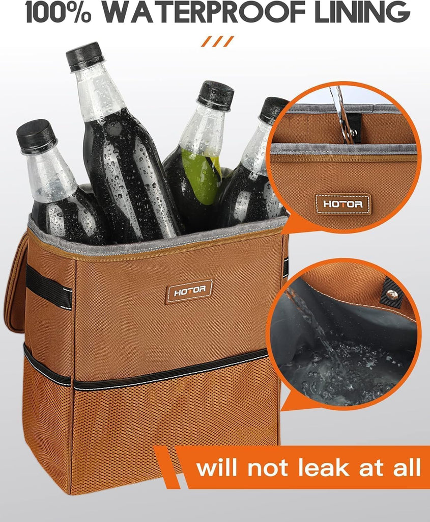 HOTOR Car Trash Can with Lid and Storage Pockets - 100% Leak-Proof Organizer, Waterproof Garbage Can, Multipurpose Trash Bin for Car, 2 Gallons, Black