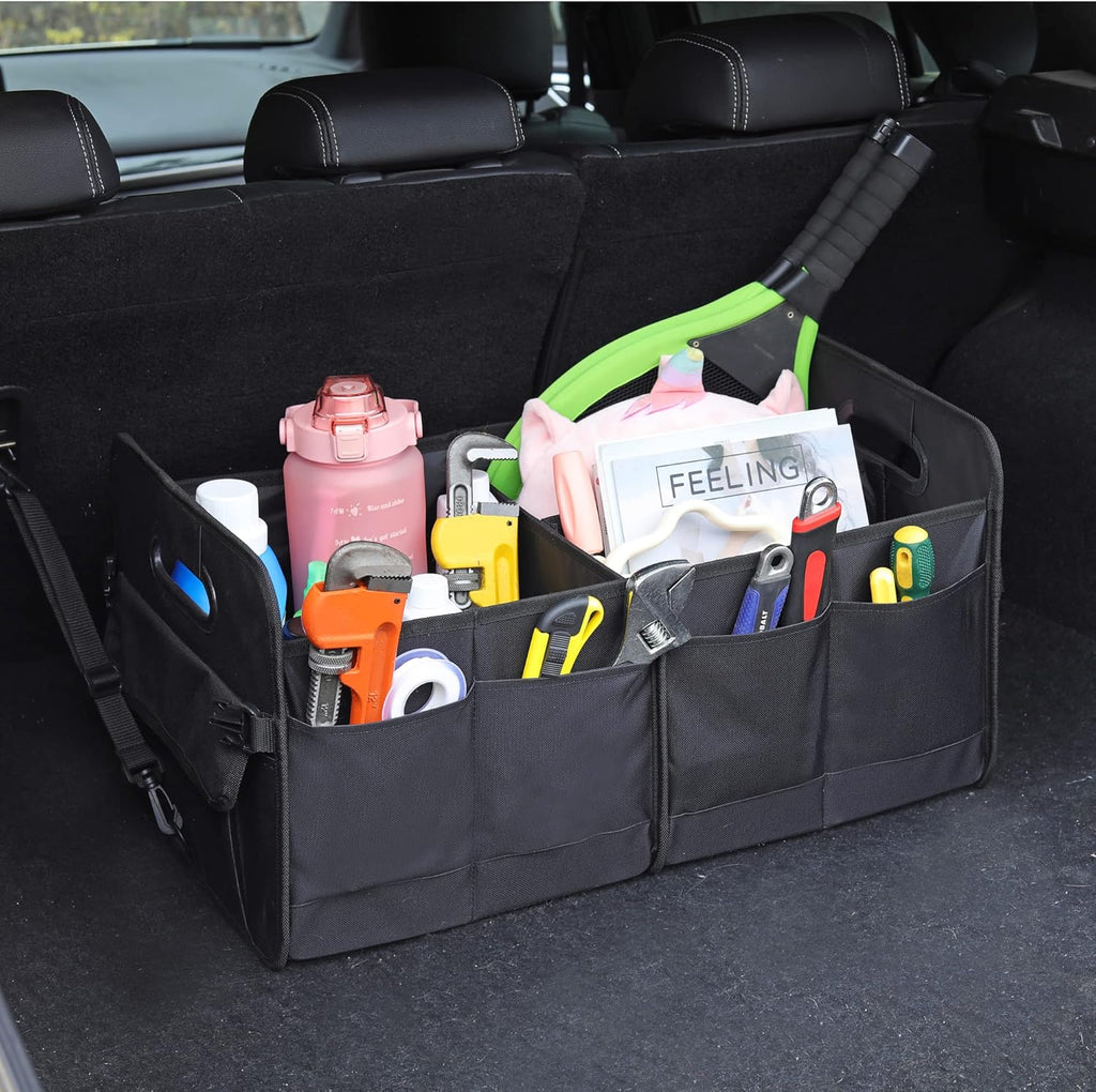 Car Trunk Organizer Car Storage Organizer Collapsible Multi Compartment Car Organizer Adjustable Straps for SUV(Beige)
