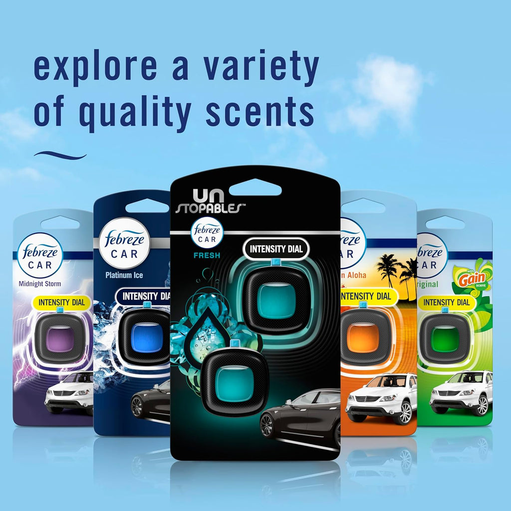 Febreze Unstopables Car Odor-Fighting Car Freshener Vent Clip Fresh Scent, .07 oz. Car Vent Clip, Pack of 4 (Packaging may vary)
