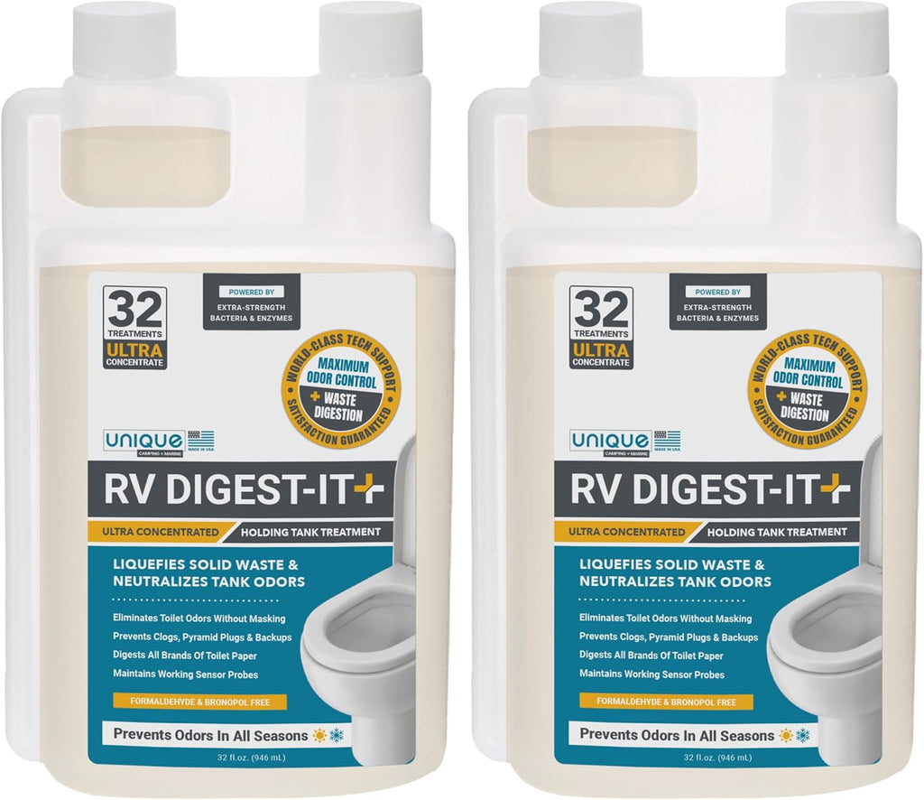 Unique RV Digest-It+ Extra-Strength Ultra-Concentrate - 32 RV Toilet Treatments - Eliminates Smells and Liquifies Waste (32 oz)