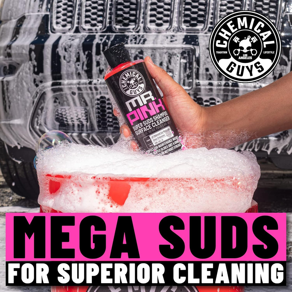 Chemical Guys Mr. Pink Foaming Car Wash Soap, High-Suds pH-Balanced Car Shampoo, Safe for Wax & Sealants, Works with Foam Cannons & Bucket Wash, Safe on All Paint Finishes, 16 oz, Candy Scent