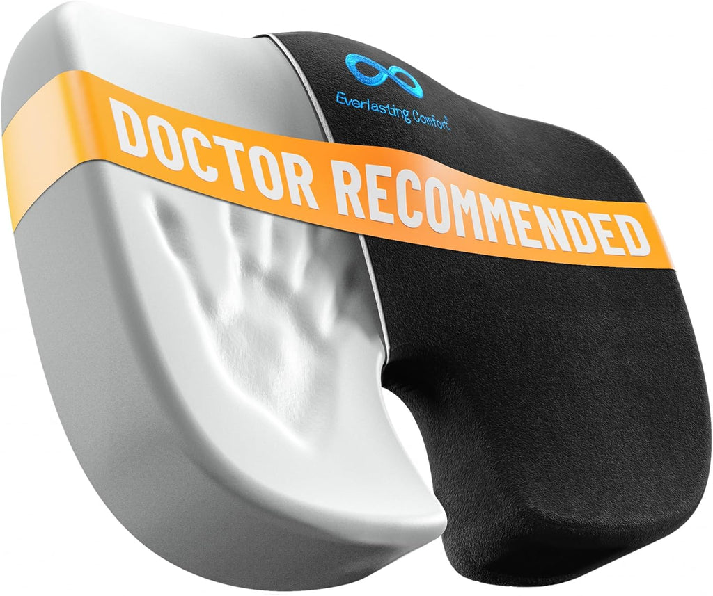 Everlasting Comfort Doctor Recommended Memory Foam Seat Cushion for Office Chairs & Car Seat - Ergonomic Office Desk Accessories for Tailbone Pain Relief, Sciatica & Back Support