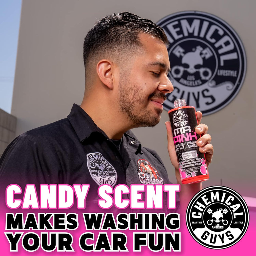 Chemical Guys Mr. Pink Foaming Car Wash Soap, High-Suds pH-Balanced Car Shampoo, Safe for Wax & Sealants, Works with Foam Cannons & Bucket Wash, Safe on All Paint Finishes, 16 oz, Candy Scent