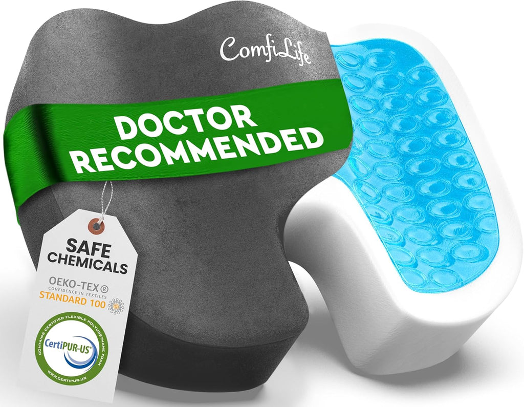 ComfiLife Premium Gel & Memory Foam Seat Cushion – Doctor Recommended Office Chair Cushion, Car Seat Cushion – Chair Cushions for Back & Sciatica Pain Relief – Seat Cushions for Office & Desk (Beige)