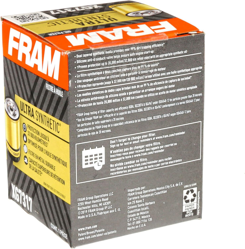 FRAM Ultra Synthetic XG7317 20K Mile Change Automotive Replacement Engine Oil Filter for Synthetic Oil Changes, Premium Vehicle Engine Protection Oil Filter for Select Vehicle Model Years