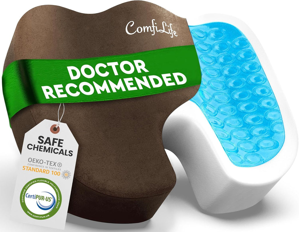 ComfiLife Premium Gel & Memory Foam Seat Cushion – Doctor Recommended Office Chair Cushion, Car Seat Cushion – Chair Cushions for Back & Sciatica Pain Relief – Seat Cushions for Office & Desk (Beige)