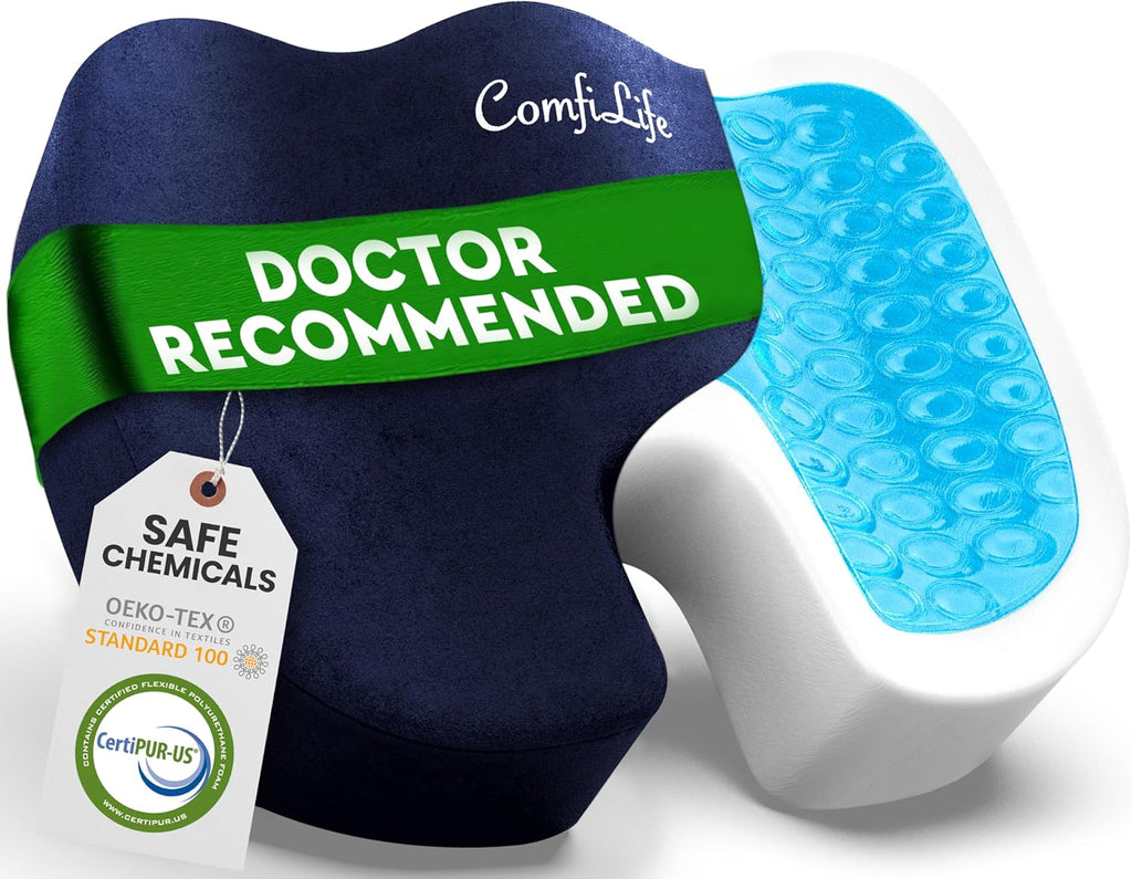 ComfiLife Premium Gel & Memory Foam Seat Cushion – Doctor Recommended Office Chair Cushion, Car Seat Cushion – Chair Cushions for Back & Sciatica Pain Relief – Seat Cushions for Office & Desk (Beige)