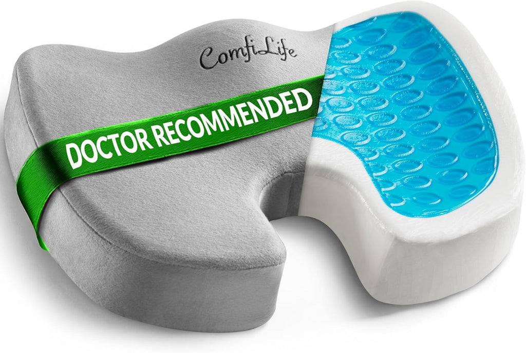 ComfiLife Premium Gel & Memory Foam Seat Cushion – Doctor Recommended Office Chair Cushion, Car Seat Cushion – Chair Cushions for Back & Sciatica Pain Relief – Seat Cushions for Office & Desk (Beige)