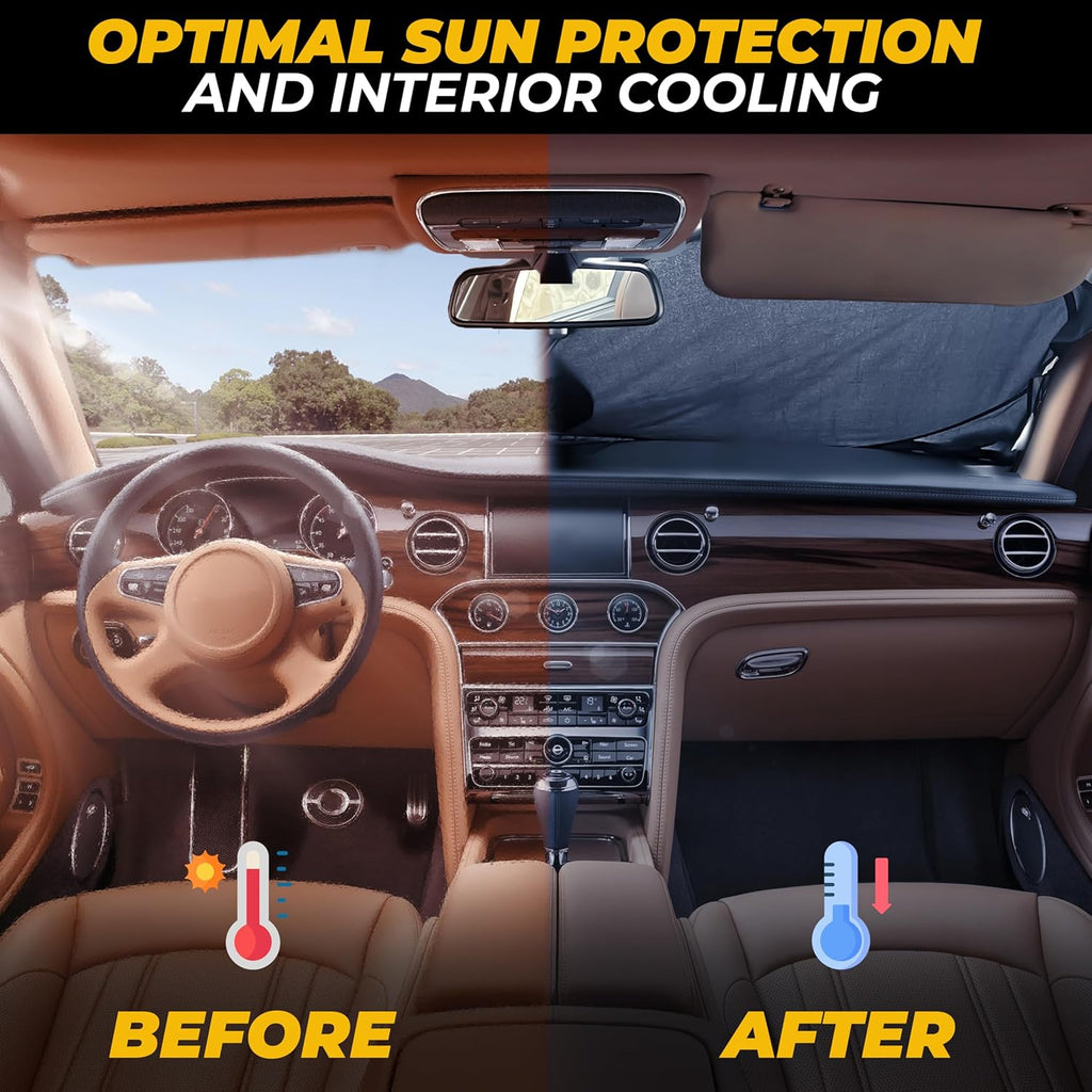 Jeep Windshield Sunshade | Protects Sun Visor from UV and Heat Protection | Fits for Wrangler, Gladiator, and Rubicon Models | Keeps Your Car Cool and Comfort | X-Small (60" x 21")